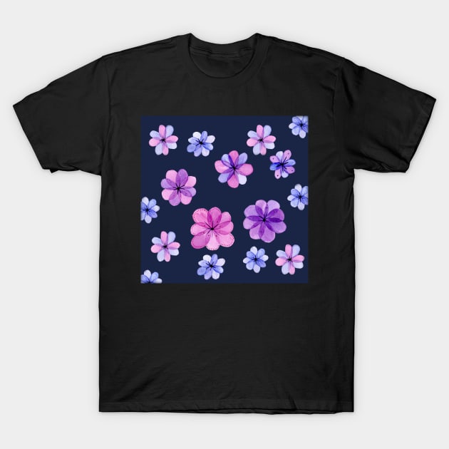 Translucent watercolor flowers with dark background T-Shirt by Sandraartist